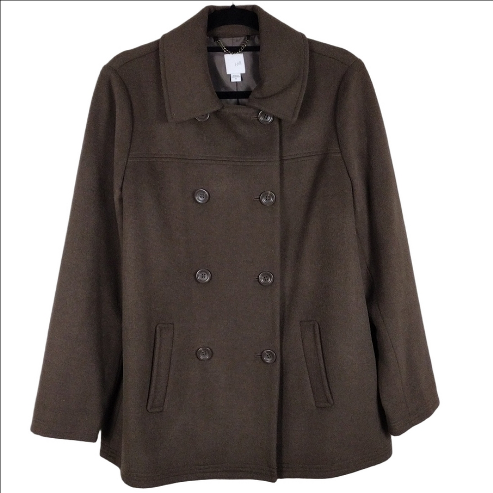 J. Jill Brown Wool Blend Pointed Collar Long Sleeve Double-Breasted Peacoat